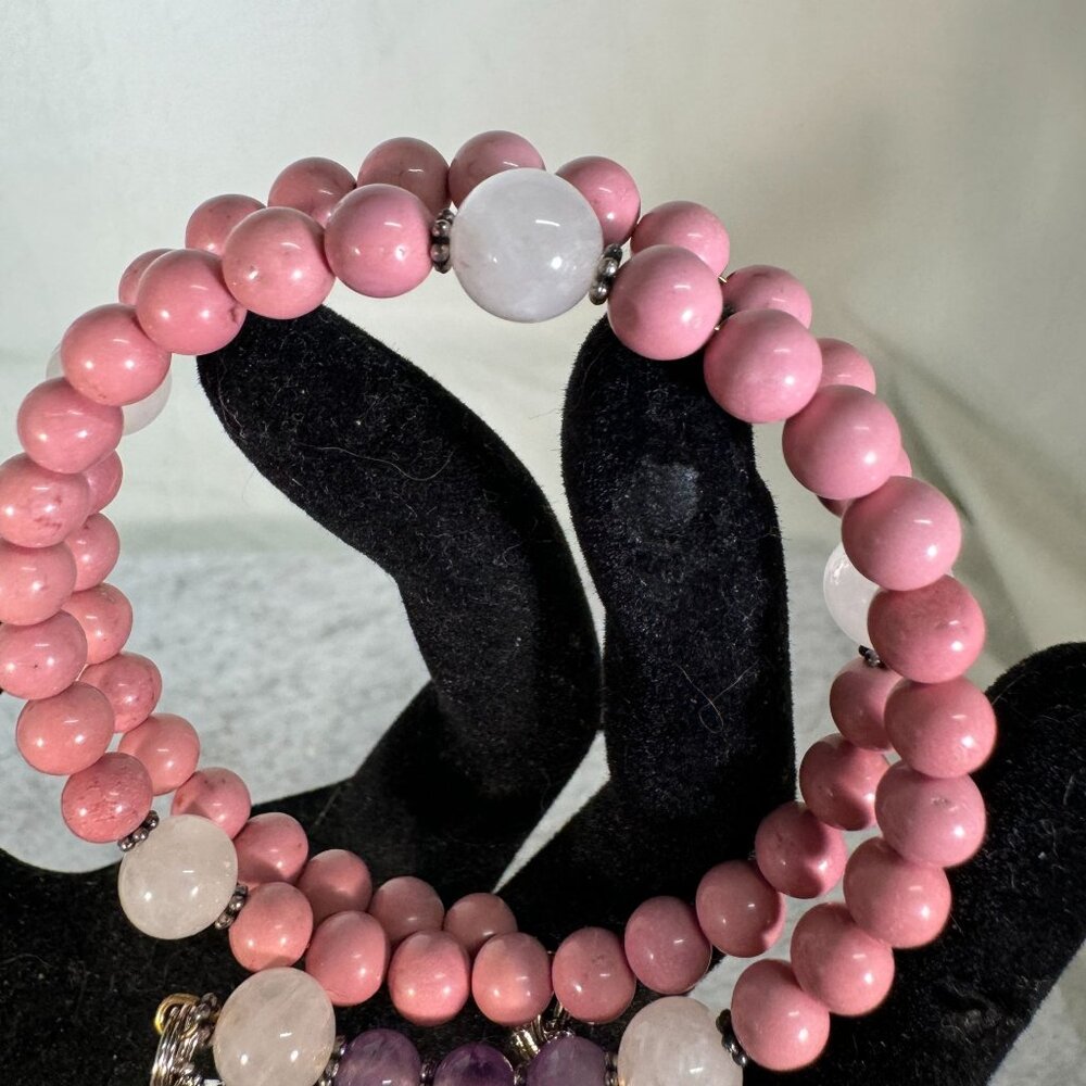 Handmade Gemstone Rosary Wrap Beaded Bracelet With Cross & Praying Hands - Picture 3 of 4